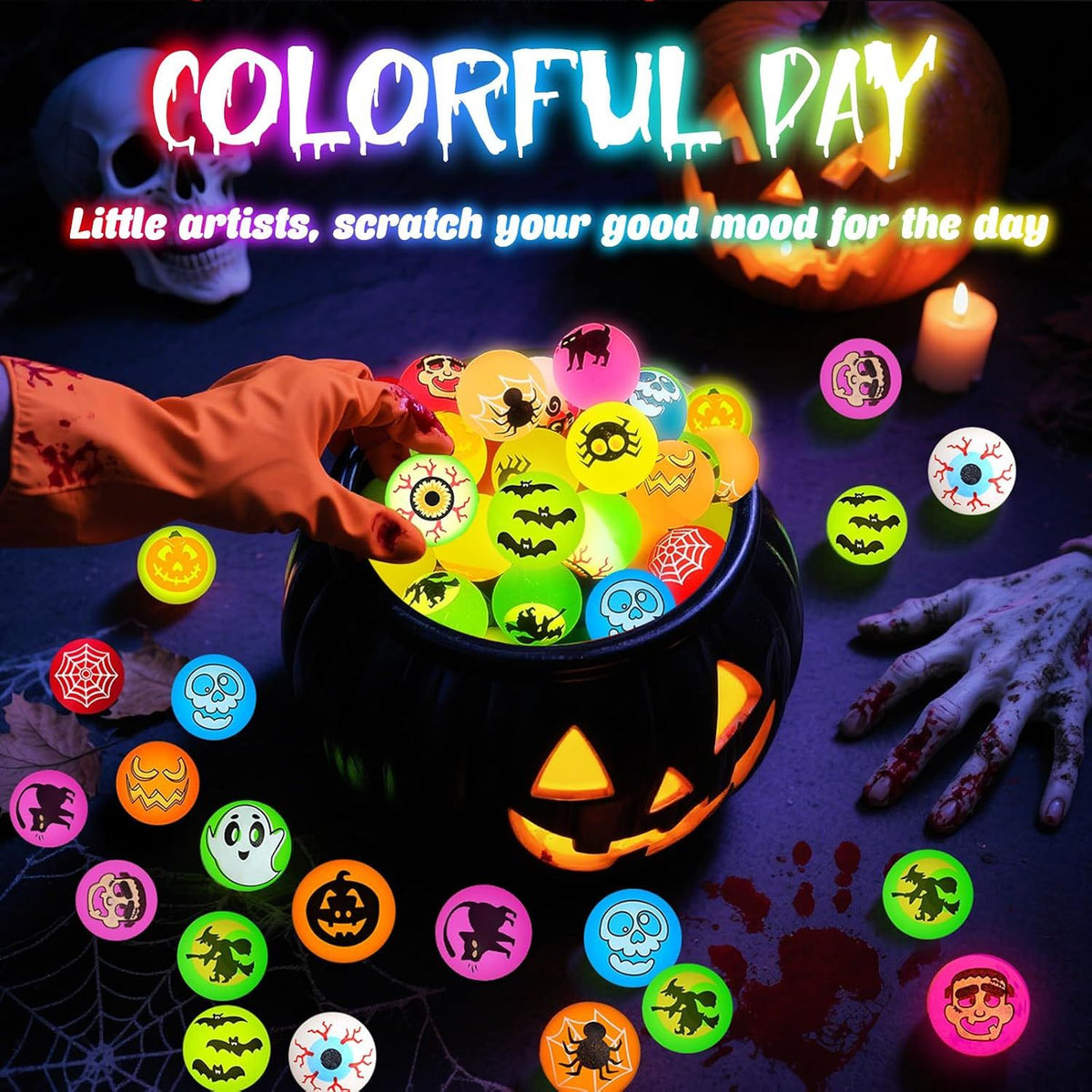100 PCS Halloween Party Favors, Halloween Glow in The Dark Bouncy Balls | Trick or Treat Goodie Bag Fillers, Halloween Glowing Bouncy Balls Toys for Halloween Party Supplies, Party Favors