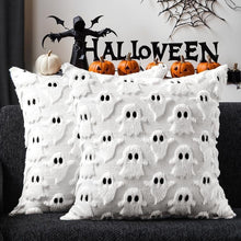 2PCS 45x45cm White Halloween Ghost Cushion Cover 3D Plush Embroidered Throw Pillow Case Festive Sofa Home Decor Set of , PILLOW COVERS ONLY