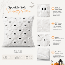 2PCS 45x45cm White Halloween Ghost Cushion Cover 3D Plush Embroidered Throw Pillow Case Festive Sofa Home Decor Set of , PILLOW COVERS ONLY