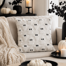 2PCS 45x45cm White Halloween Ghost Cushion Cover 3D Plush Embroidered Throw Pillow Case Festive Sofa Home Decor Set of , PILLOW COVERS ONLY