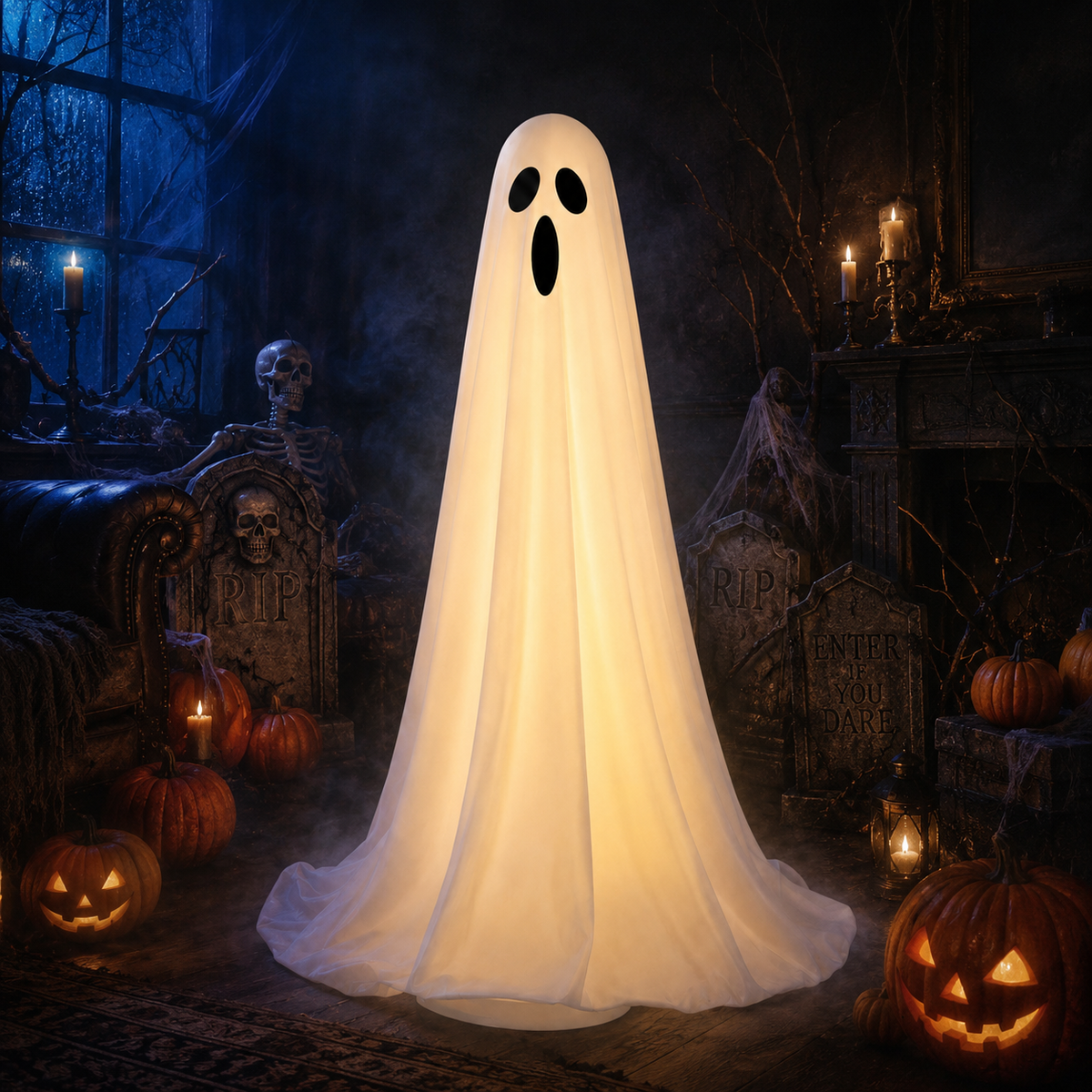 150cm Light Up Halloween Ghost Decoration with LED Lights, Standing Ghost Yard Decor for Front Door, Outdoor Indoor Halloween Party Home Decor