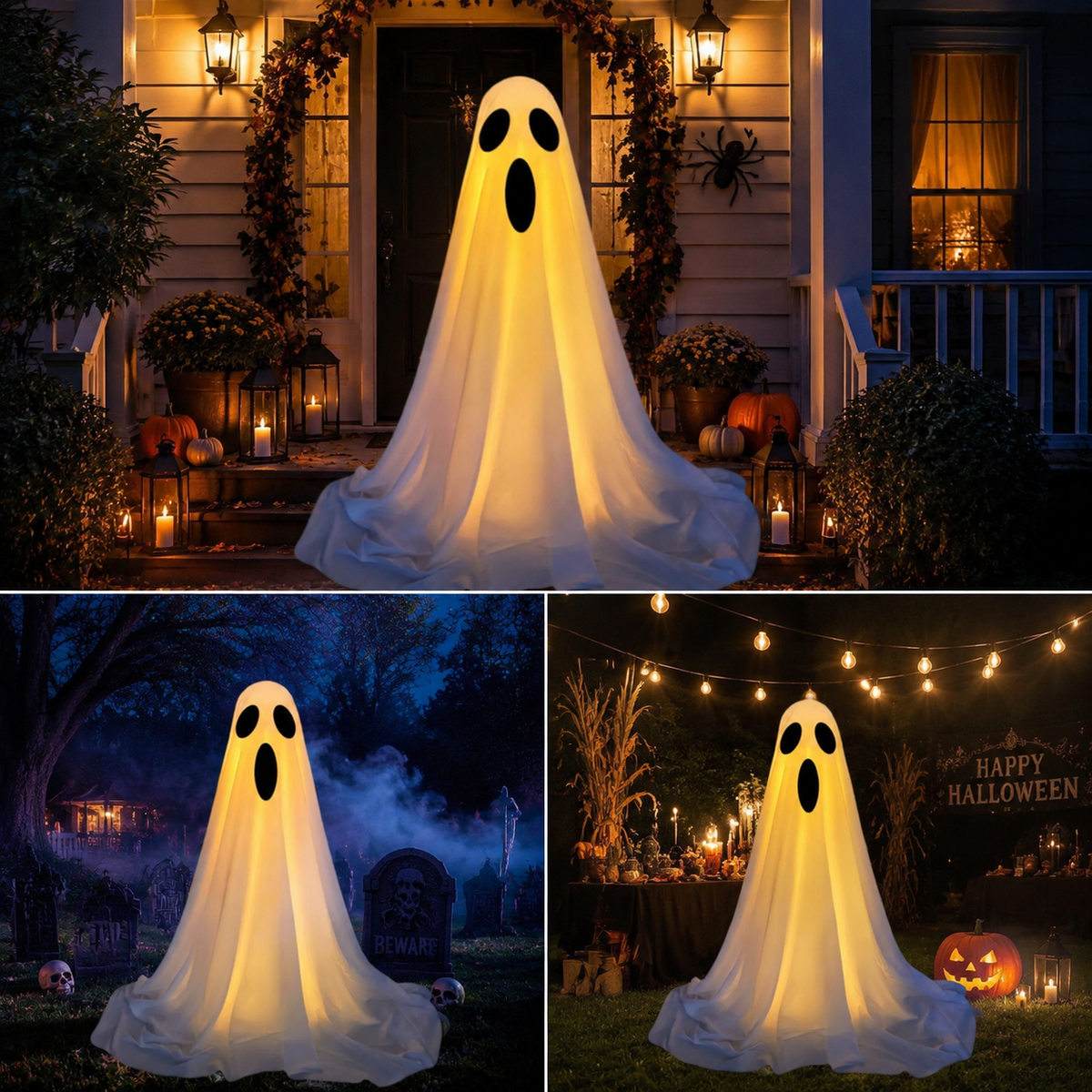 150cm Light Up Halloween Ghost Decoration with LED Lights, Standing Ghost Yard Decor for Front Door, Outdoor Indoor Halloween Party Home Decor
