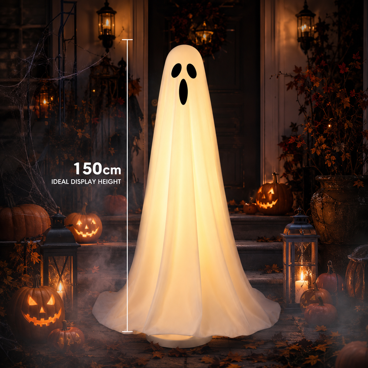 150cm Light Up Halloween Ghost Decoration with LED Lights, Standing Ghost Yard Decor for Front Door, Outdoor Indoor Halloween Party Home Decor