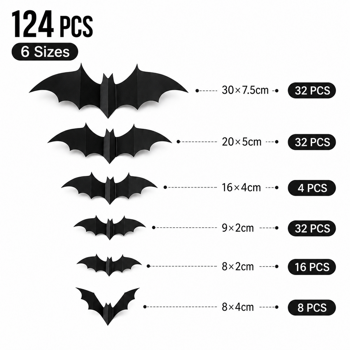 124 PCS Halloween Bat Wall Stickers 3D Black Bat Decorations, PVC Removable Wall Decals for Indoor Outdoor Halloween Party Home Door Window Decor