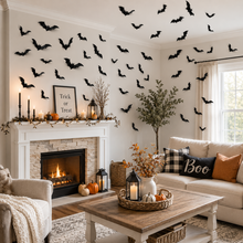124 PCS Halloween Bat Wall Stickers 3D Black Bat Decorations, PVC Removable Wall Decals for Indoor Outdoor Halloween Party Home Door Window Decor