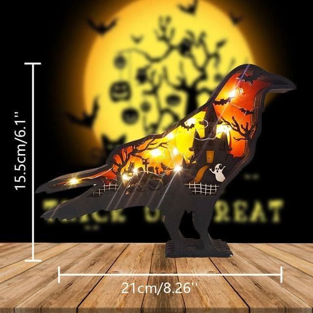 Halloween Wooden Pumpkin Crow Decoration with Light - Creative Decor for Spooky Halloween Party - Indoor Home (Halloween crow)