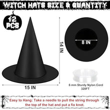 12pcs Floating Witch Hats for Halloween Party Decor, Porch, Yard, Haunted House Spooky Themed Events (black)