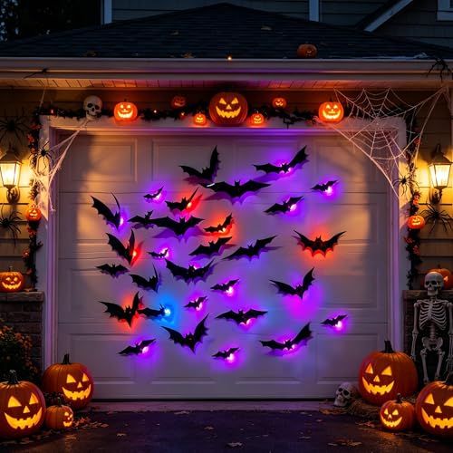 48-Pack Halloween Bat Wall Decor, Spooky Indoor & Outdoor Party Decoration for Haunted Houses (black)