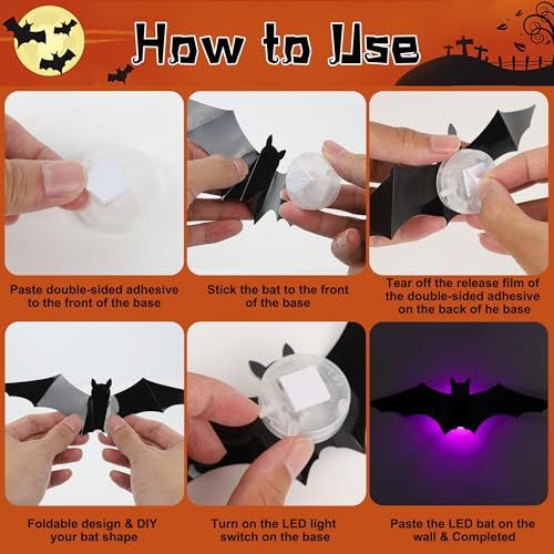 48-Pack Halloween Bat Wall Decor, Spooky Indoor & Outdoor Party Decoration for Haunted Houses (black)