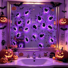 45-Pack 3D Glowing Spiders Halloween Decor for Walls, Mirrors, Windows & Spooky Spaces (purple)