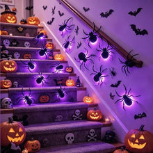 45-Pack 3D Glowing Spiders Halloween Decor for Walls, Mirrors, Windows & Spooky Spaces (purple)
