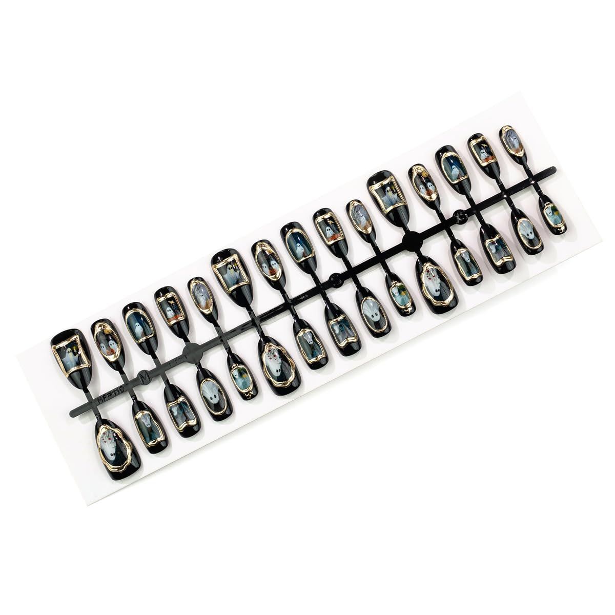 30pcsReusable Halloween Press-On Nails with Ghost Portrait Design for Spooky Themed Occasions (black)
