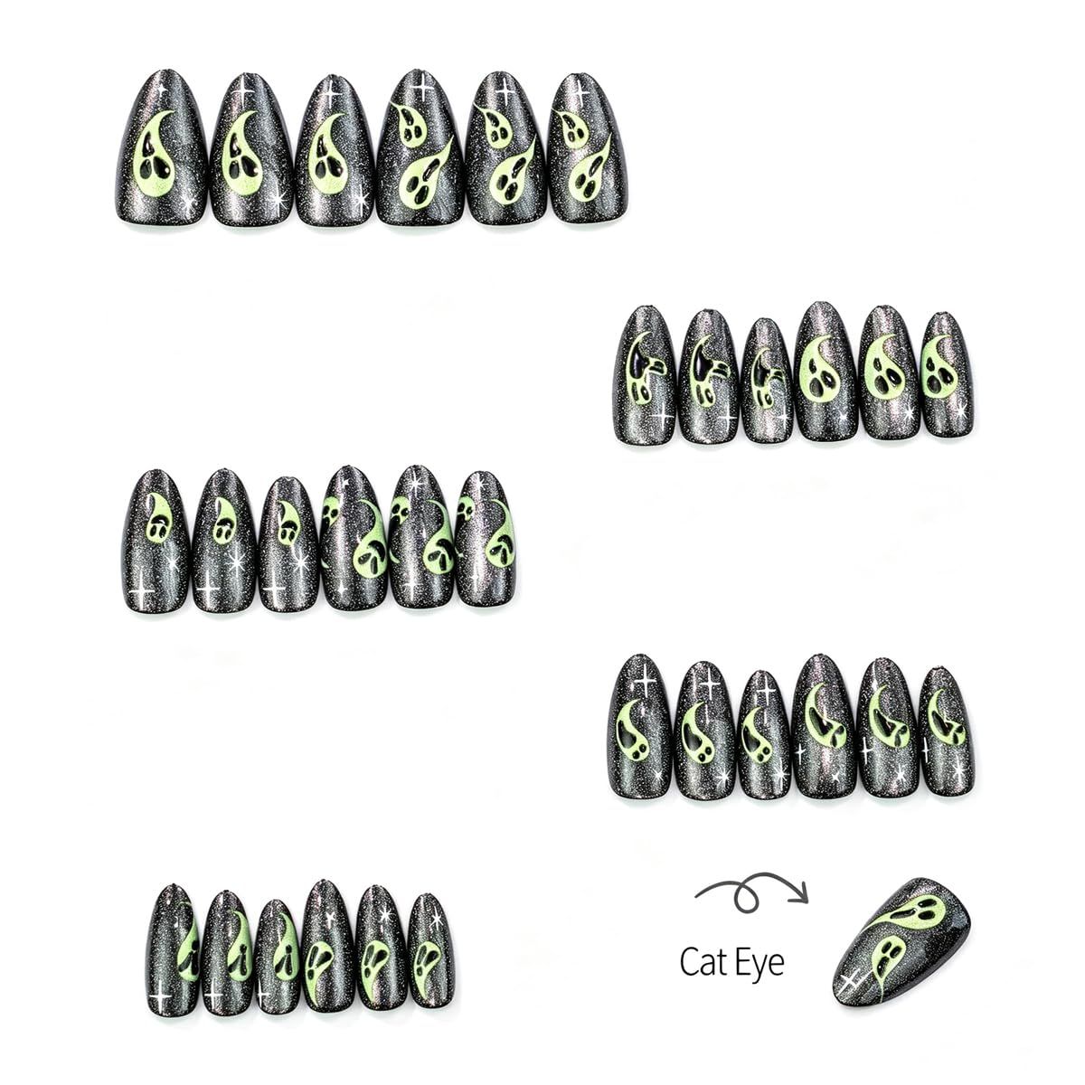 24-Pack Halloween Press-On Nails for Spooky Themed Party Looks (black)