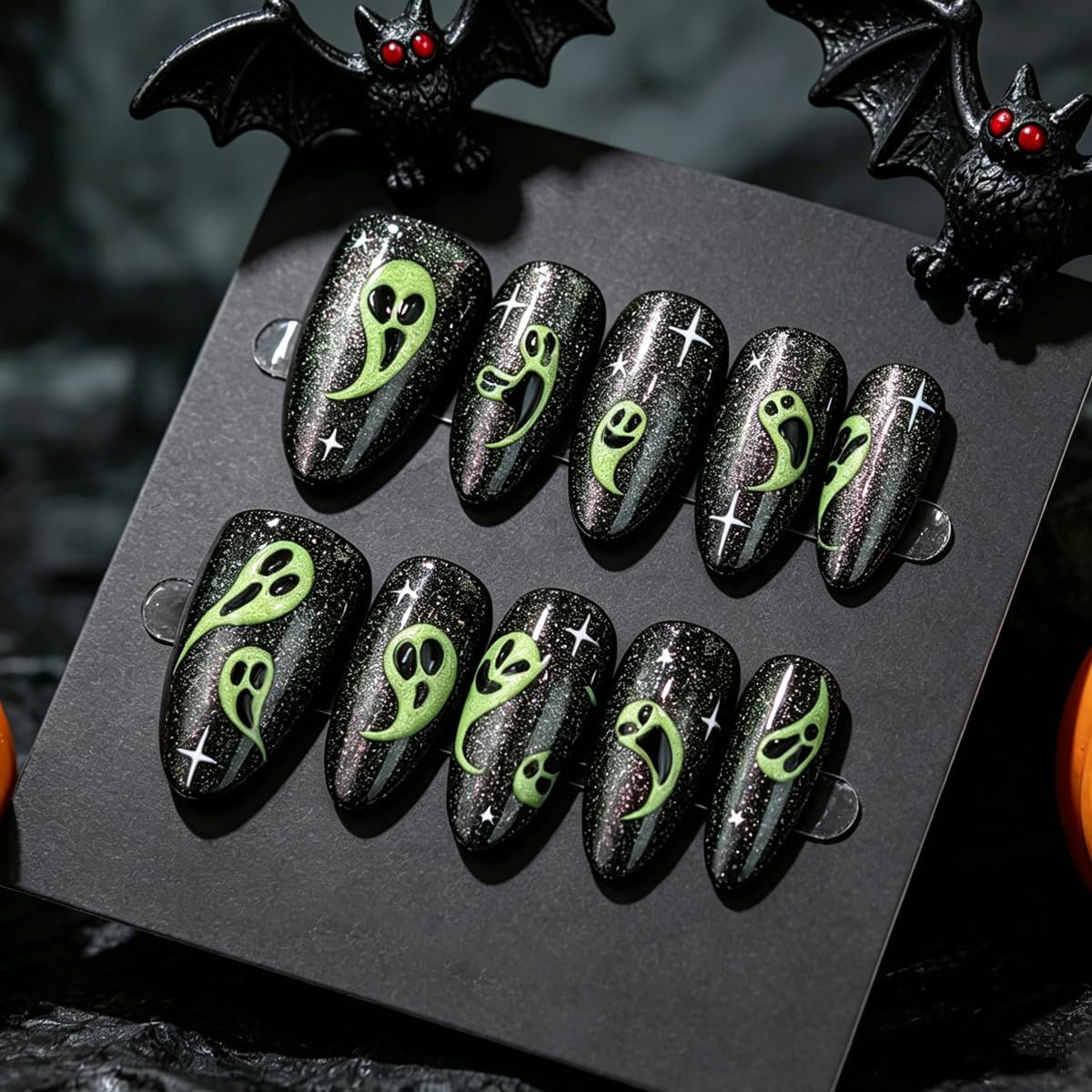 24-Pack Halloween Press-On Nails for Spooky Themed Party Looks (black)