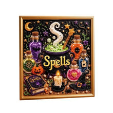 DIY Diamond Art Spells Craft Kit for Beginners, Kids & Adults, Halloween & Fall Wall Decor (Black)