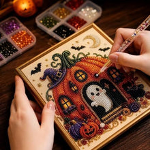 DIY Halloween Wreath Diamond Art Kit for Adults & Kids, Fun Holiday Craft (White, Black, Orange)
