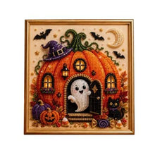 Halloween Ghost Pumpkin House DIY Diamond Art Kit for Home Wall Decor, Beginners & All Ages (orange)