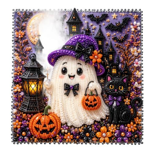 DIY Halloween Ghost Diamond Painting Kit for Wall Decor, Fun Craft for Beginners (purple)