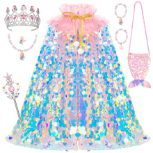 9PCSKids' Mermaid Princess Dress-Up Set for Pretend Play, Birthday Parties & Halloween (Pink)