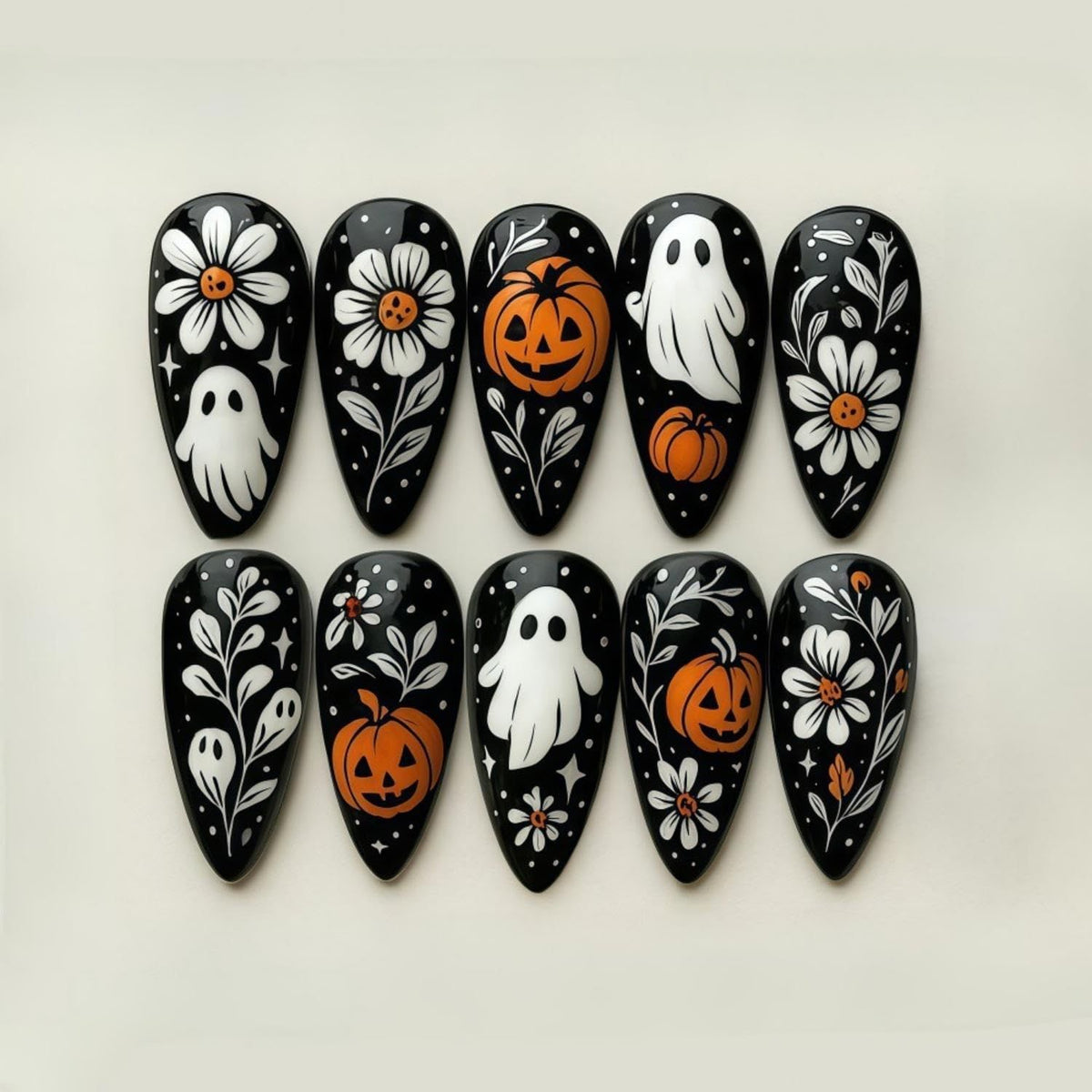 30Pcs Press-On Nails for Halloween, Salon-Grade DIY Fake Nails for Women’s Holiday Nail Art (Black)