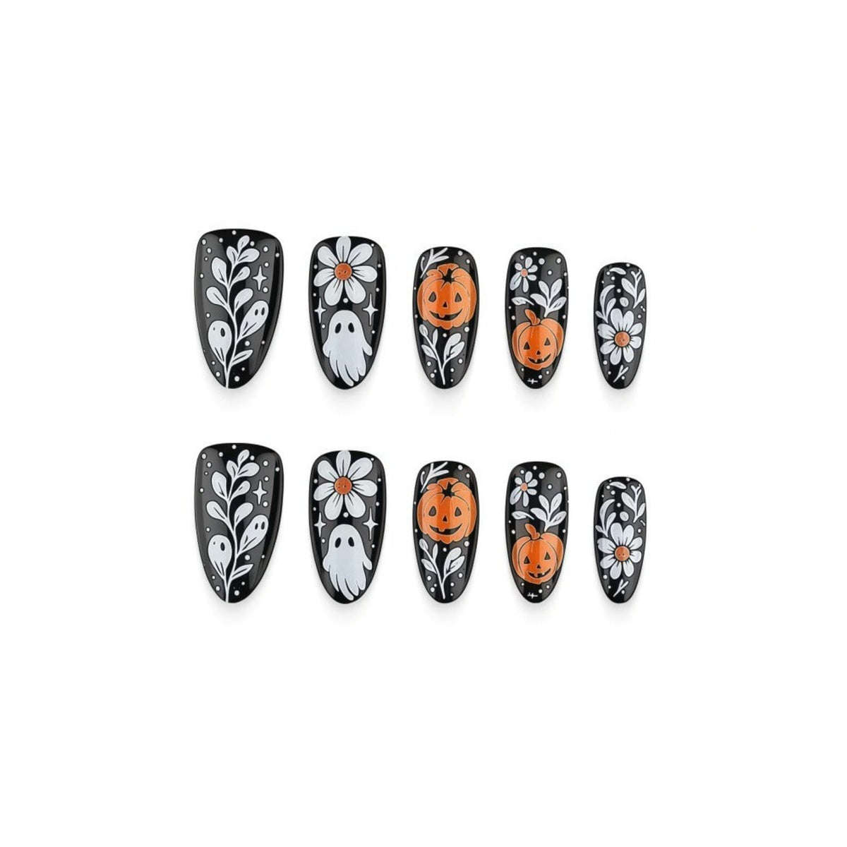 30Pcs Press-On Nails for Halloween, Salon-Grade DIY Fake Nails for Women’s Holiday Nail Art (Black)