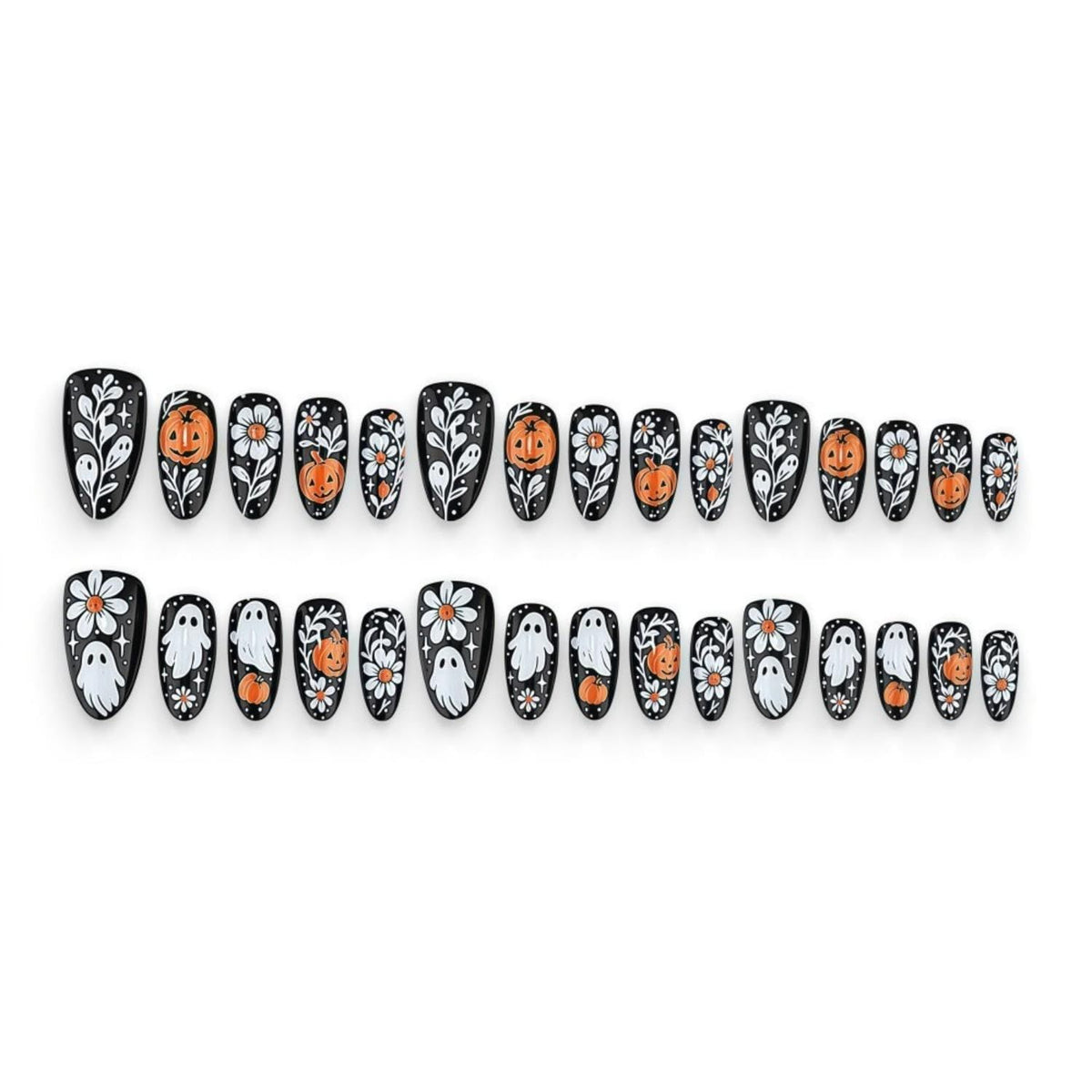 30Pcs Press-On Nails for Halloween, Salon-Grade DIY Fake Nails for Women’s Holiday Nail Art (Black)