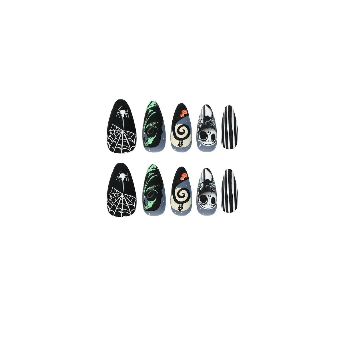 24pcsSpooky Nightmare Fake Nails for Halloween Parties & Themed Events (Black)