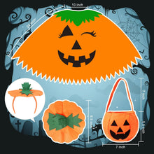 Womens Winking Pumpkin Poncho, Headband & Trick-or-Treat Bucket Set for Halloween Costume (Orange)