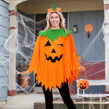 Womens Winking Pumpkin Poncho, Headband & Trick-or-Treat Bucket Set for Halloween Costume (Orange)