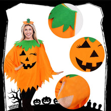 Womens Winking Pumpkin Poncho, Headband & Trick-or-Treat Bucket Set for Halloween Costume (Orange)