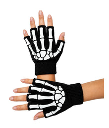 Fun Skeleton Fingerless Gloves, Perfect for Halloween Costume Parties and Themed Events (Iridescent Black)