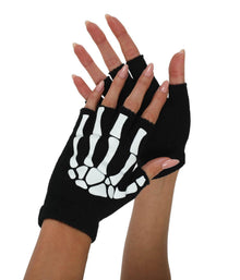 Fun Skeleton Fingerless Gloves, Perfect for Halloween Costume Parties and Themed Events (Iridescent Black)