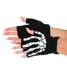 Fun Skeleton Fingerless Gloves, Perfect for Halloween Costume Parties and Themed Events (Iridescent Black)