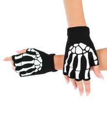 Fun Skeleton Fingerless Gloves, Perfect for Halloween Costume Parties and Themed Events (Iridescent Black)