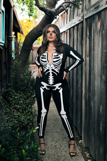 Women's Skeleton Print Jumpsuit for Halloween Cosplay, Themed Parties & Costume Events, L (Iridescent Black)