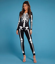Women's Skeleton Print Jumpsuit for Halloween Cosplay, Themed Parties & Costume Events, L (Iridescent Black)