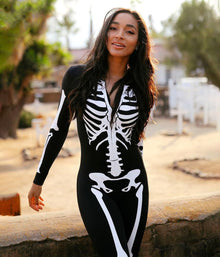 Women's Skeleton Print Jumpsuit for Halloween Cosplay, Themed Parties & Costume Events, L (Iridescent Black)