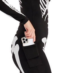 Women's Skeleton Print Jumpsuit for Halloween Cosplay, Themed Parties & Costume Events, XXL (Iridescent Black)