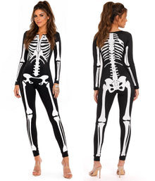 Women's Skeleton Print Jumpsuit for Halloween Cosplay, Themed Parties & Costume Events, XXXL (Iridescent Black)