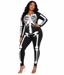 Women's Skeleton Print Jumpsuit for Halloween Cosplay, Themed Parties & Costume Events, XXXL (Iridescent Black)