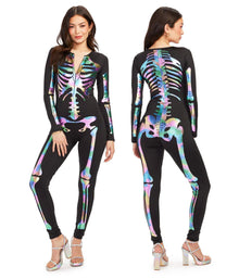 Iridescent Skeleton Bodysuit for Halloween Costume, Parties & Themed Events, S (Iridescent Black)