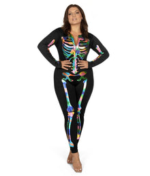 Iridescent Skeleton Bodysuit for Halloween Costume, Parties & Themed Events, L (Iridescent Black)