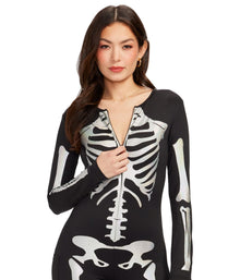 Skeleton Print Catsuit for Halloween Costume, Festive Party & Themed Event Wear, M (white)