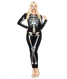 Skeleton Print Catsuit for Halloween Costume, Festive Party & Themed Event Wear, M (white)