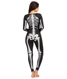 Skeleton Print Catsuit for Halloween Costume, Festive Party & Themed Event Wear, L (white)