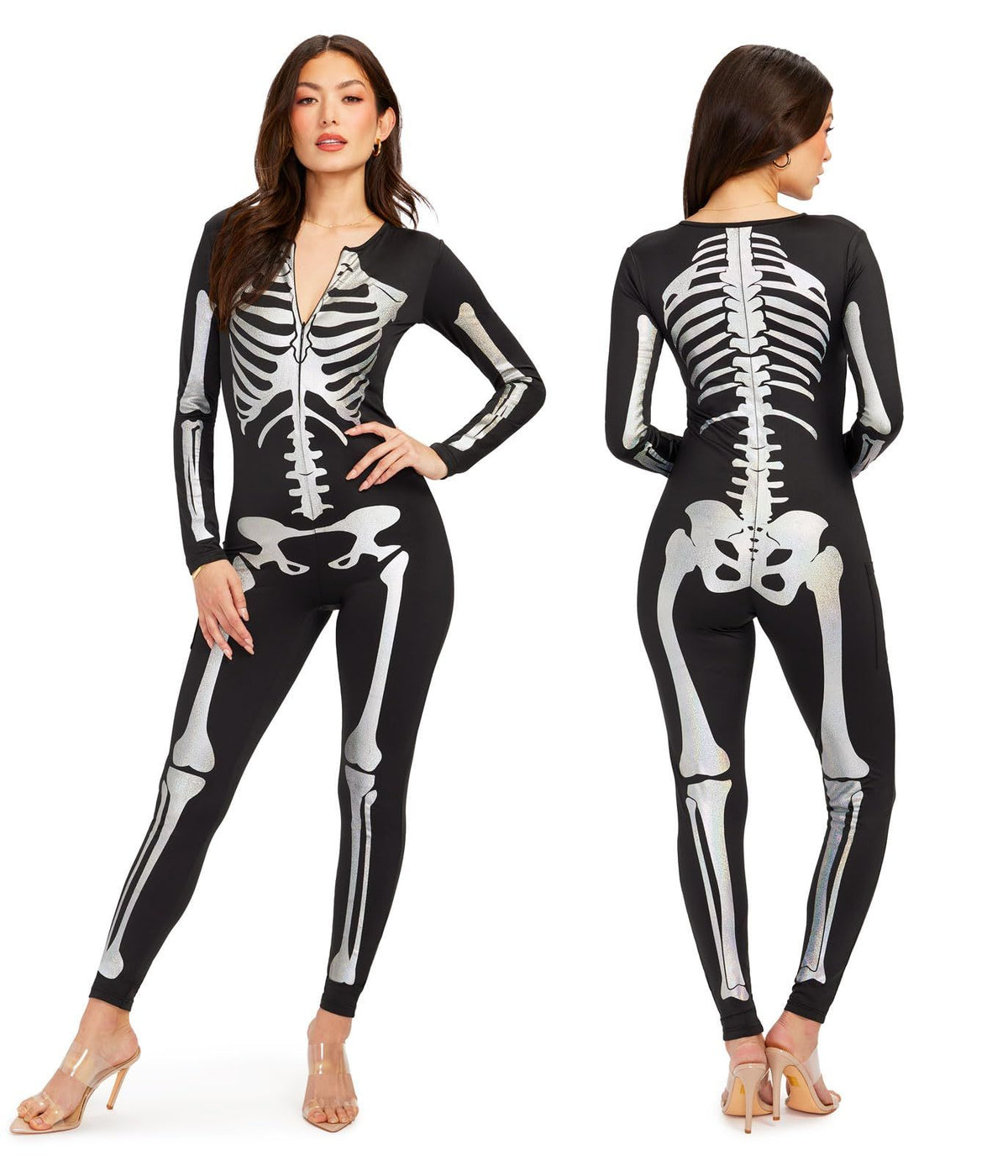 Skeleton Print Catsuit for Halloween Costume, Festive Party & Themed Event Wear, XXXL (white)
