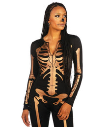 Skeleton Printed Bodysuit for Halloween Costume Parties & Themed Events, S (Apricot)