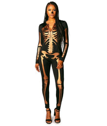Skeleton Printed Bodysuit for Halloween Costume Parties & Themed Events, M (Apricot)