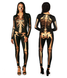 Skeleton Printed Bodysuit for Halloween Costume Parties & Themed Events, L (Apricot)