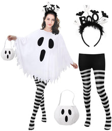 4pcsWomen's Ghost Costume Set for Halloween Trick-or-Treating & Themed Parties (white)